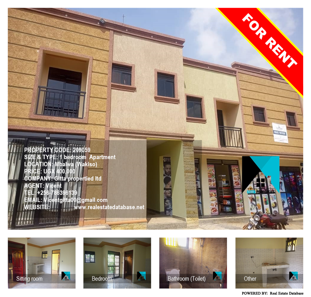 1 bedroom Apartment  for rent in Mbalwa Wakiso Uganda, code: 209059