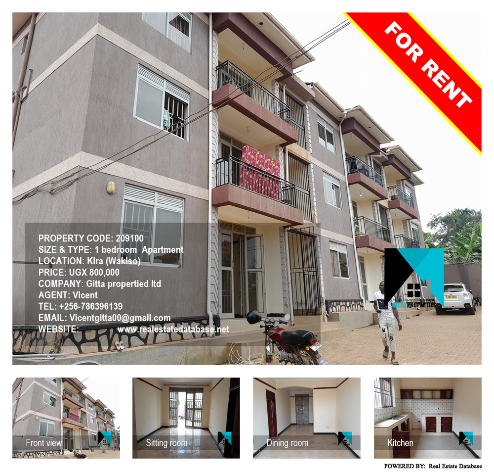 1 bedroom Apartment  for rent in Kira Wakiso Uganda, code: 209100