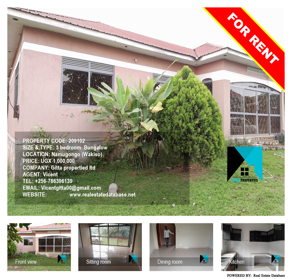 3 bedroom Bungalow  for rent in Namugongo Wakiso Uganda, code: 209102