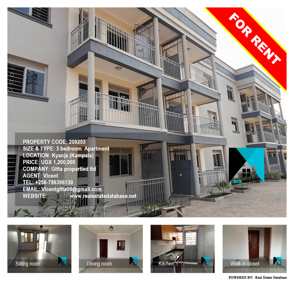 3 bedroom Apartment  for rent in Kyanja Kampala Uganda, code: 209253