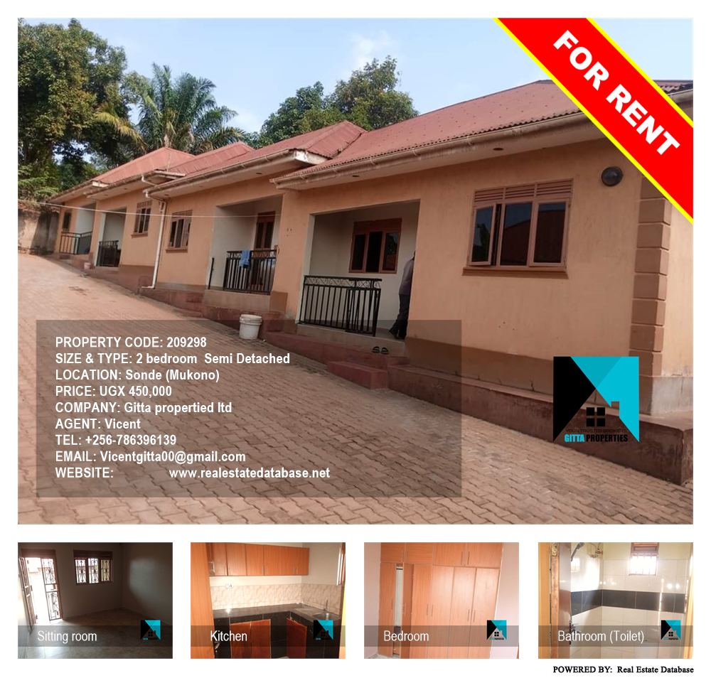 2 bedroom Semi Detached  for rent in Sonde Mukono Uganda, code: 209298