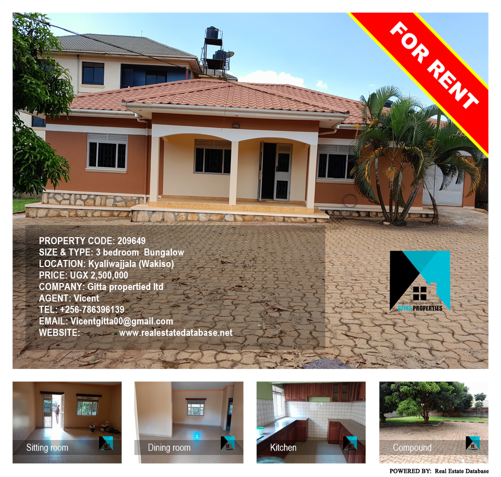 3 bedroom Bungalow  for rent in Kyaliwajjala Wakiso Uganda, code: 209649