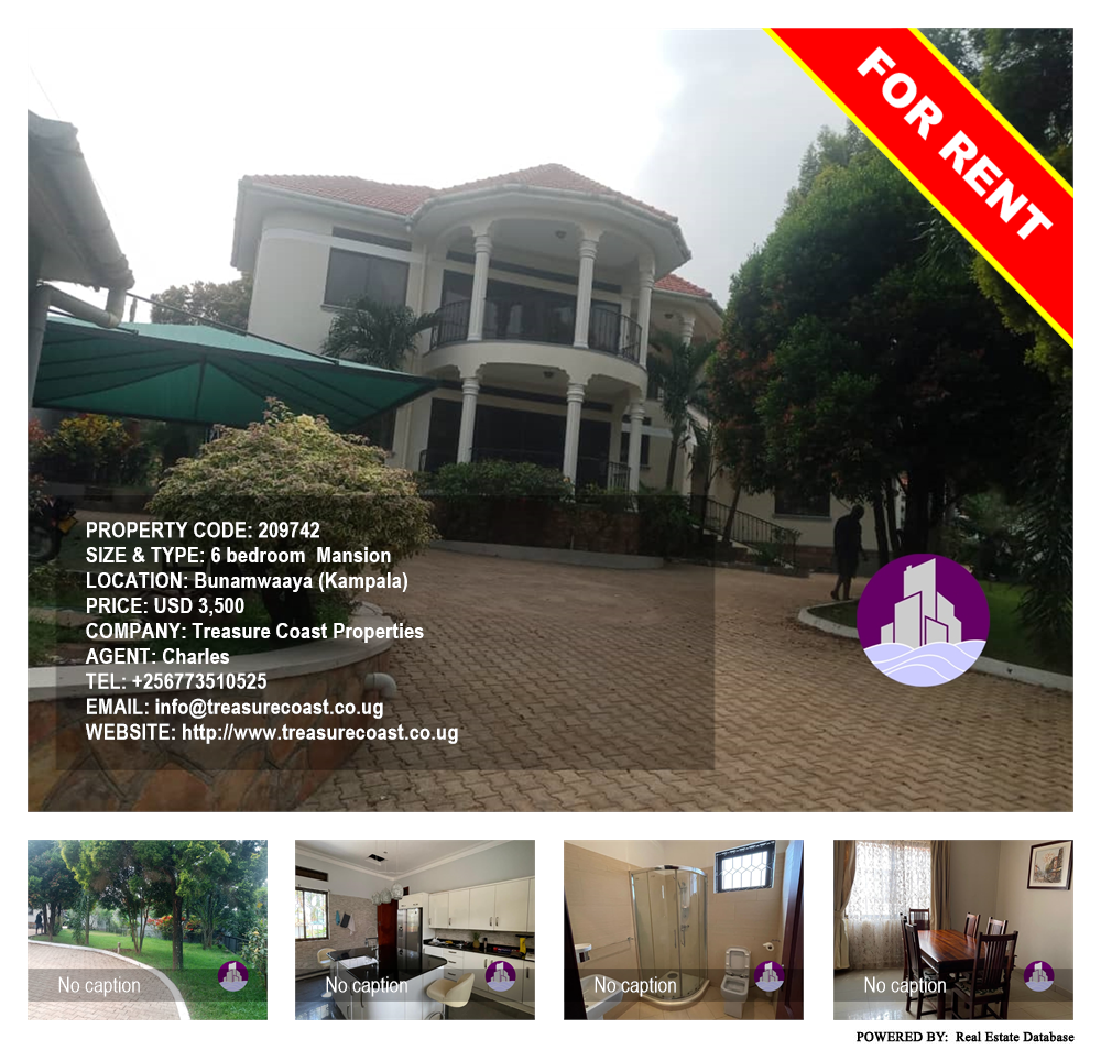 6 bedroom Mansion  for rent in Bunamwaaya Kampala Uganda, code: 209742