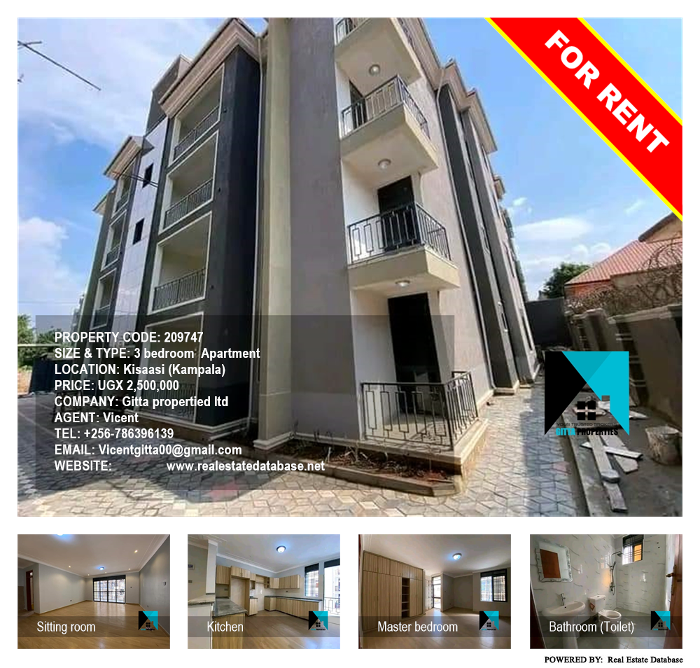 3 bedroom Apartment  for rent in Kisaasi Kampala Uganda, code: 209747