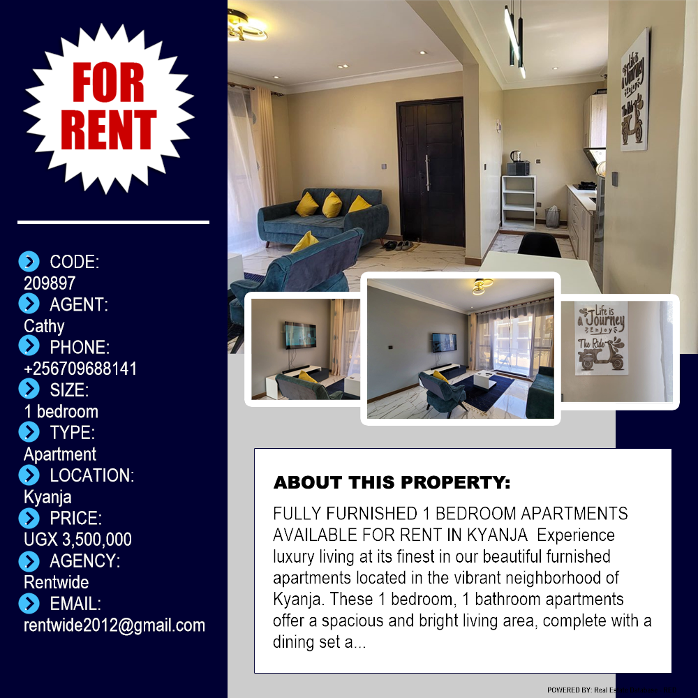 1 bedroom Apartment  for rent in Kyanja Kampala Uganda, code: 209897