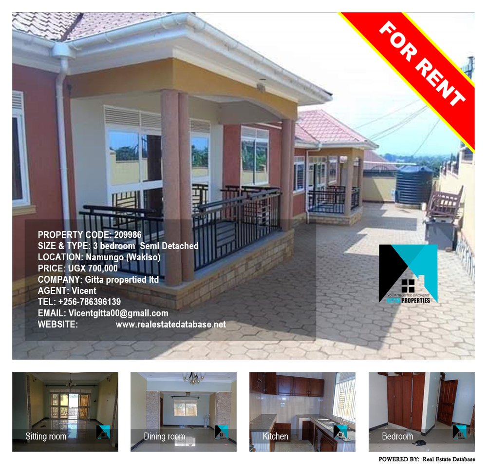 3 bedroom Semi Detached  for rent in Namungo Wakiso Uganda, code: 209986