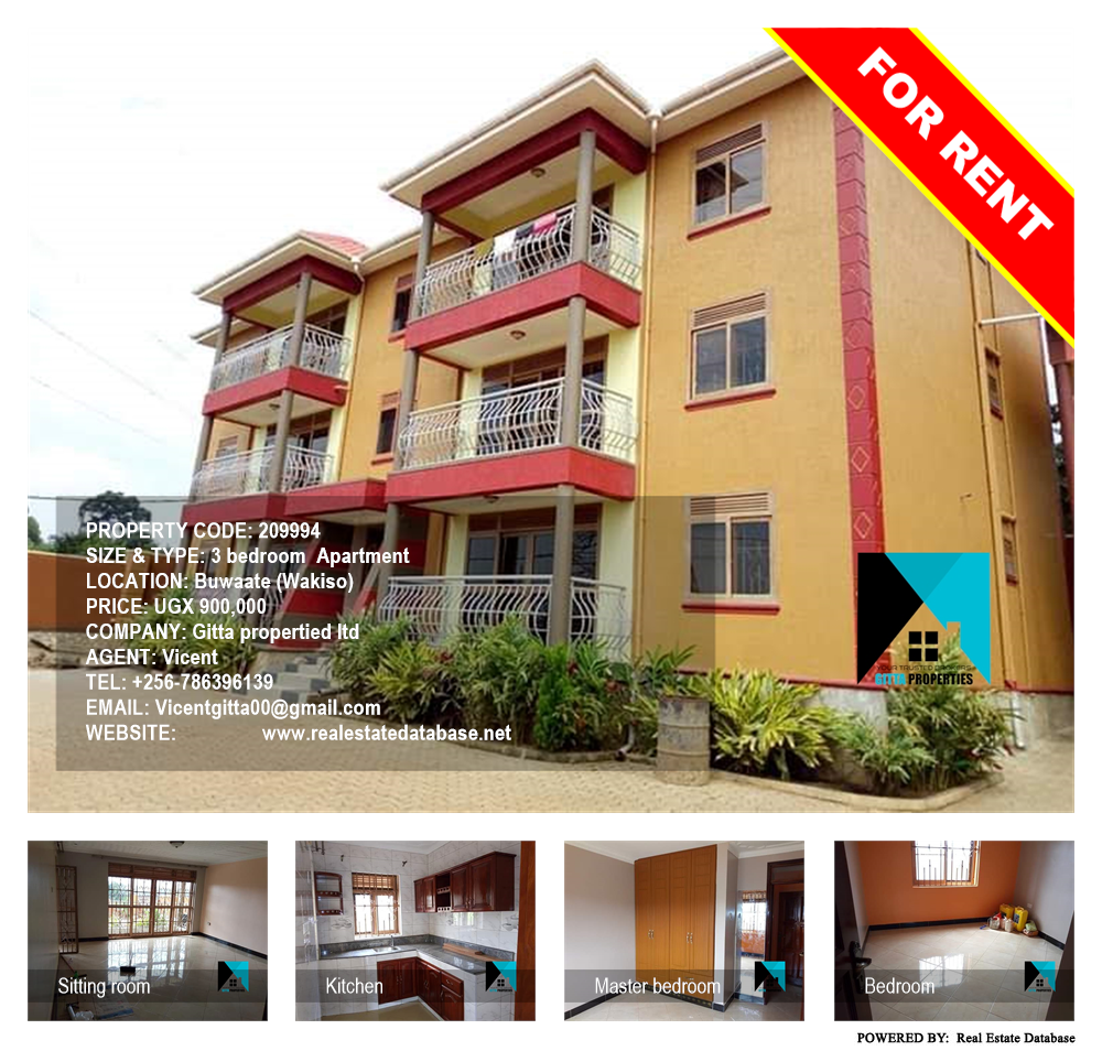 3 bedroom Apartment  for rent in Buwaate Wakiso Uganda, code: 209994