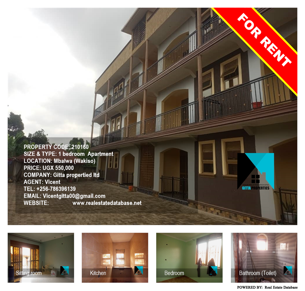 1 bedroom Apartment  for rent in Mbalwa Wakiso Uganda, code: 210160