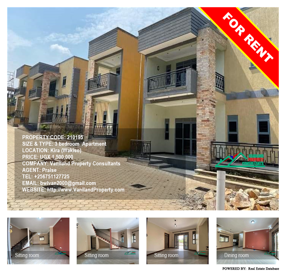 3 bedroom Apartment  for rent in Kira Wakiso Uganda, code: 210195