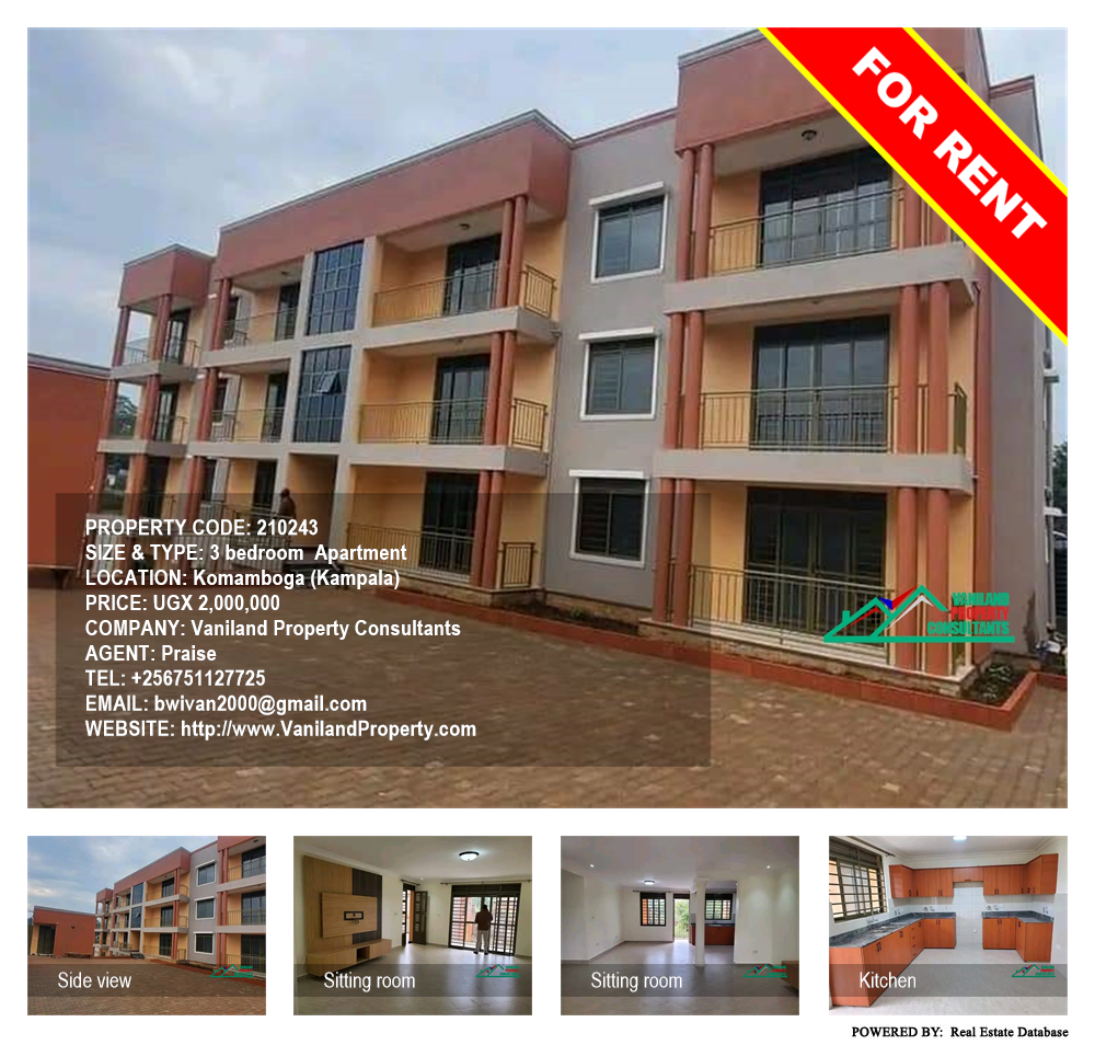 3 bedroom Apartment  for rent in Komamboga Kampala Uganda, code: 210243