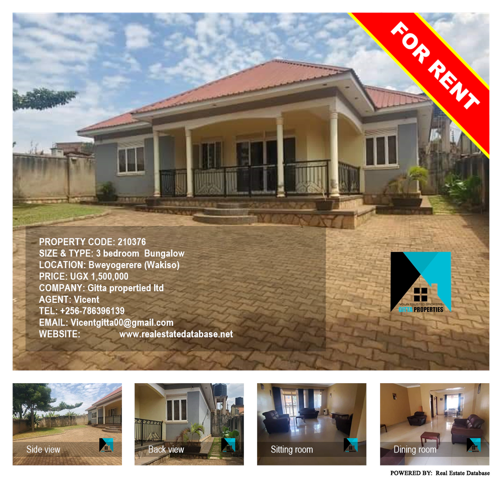 3 bedroom Bungalow  for rent in Bweyogerere Wakiso Uganda, code: 210376