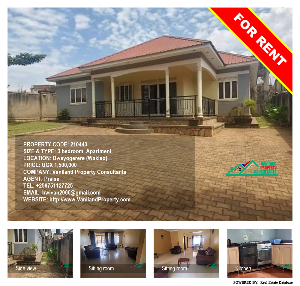 3 bedroom Apartment  for rent in Bweyogerere Wakiso Uganda, code: 210443