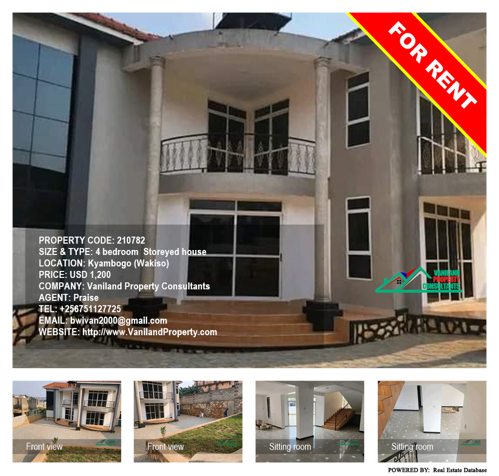 4 bedroom Storeyed house  for rent in Kyambogo Wakiso Uganda, code: 210782