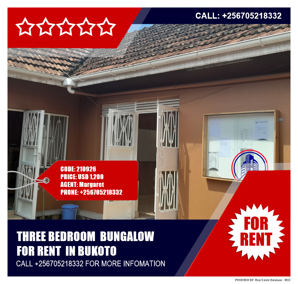 3 bedroom Bungalow  for rent in Bukoto Kampala Uganda, code: 210926