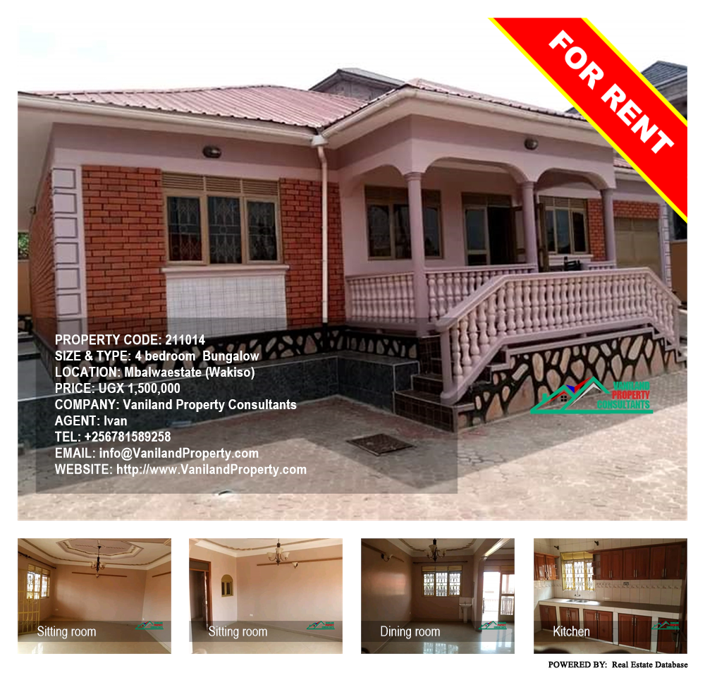 4 bedroom Bungalow  for rent in Mbalwaestate Wakiso Uganda, code: 211014