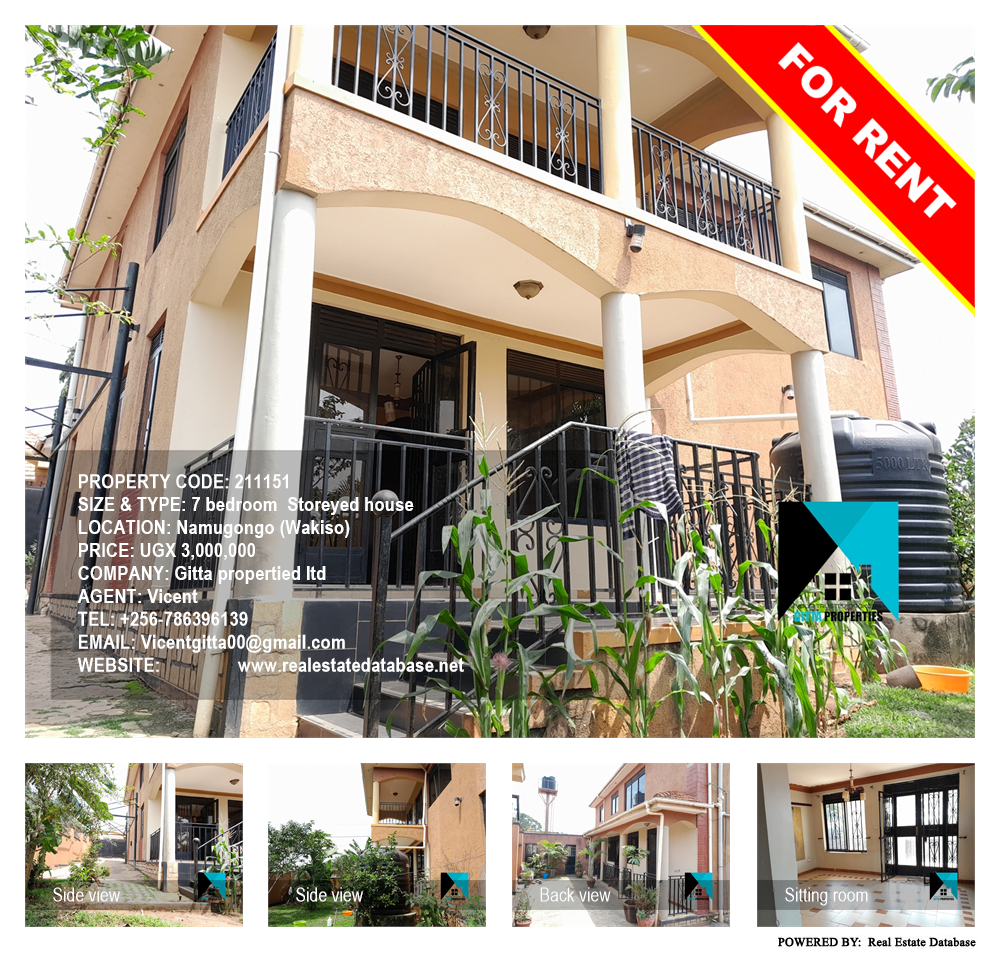 7 bedroom Storeyed house  for rent in Namugongo Wakiso Uganda, code: 211151