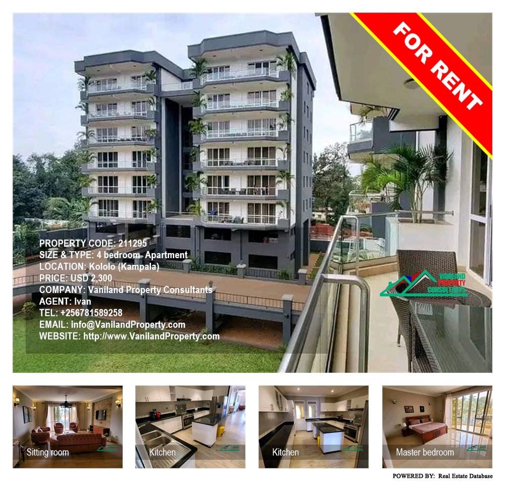 4 bedroom Apartment  for rent in Kololo Kampala Uganda, code: 211295