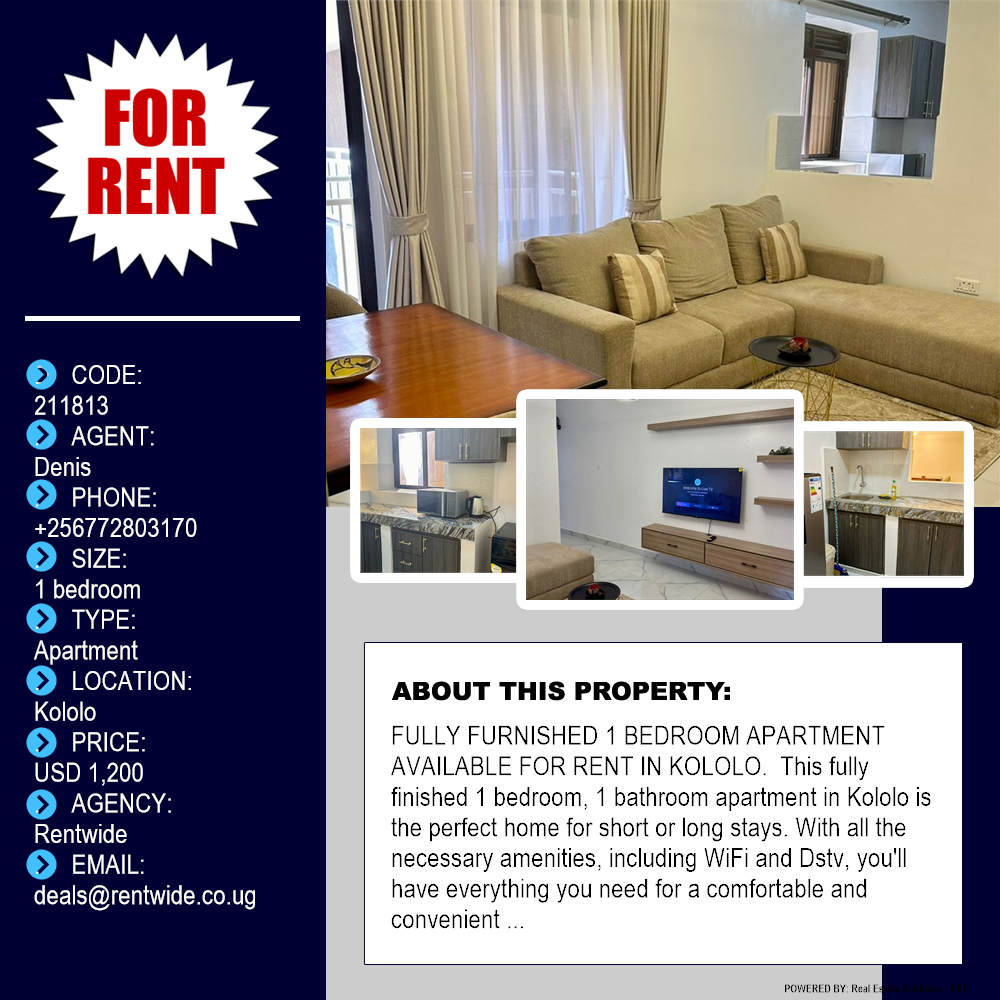 1 bedroom Apartment  for rent in Kololo Kampala Uganda, code: 211813