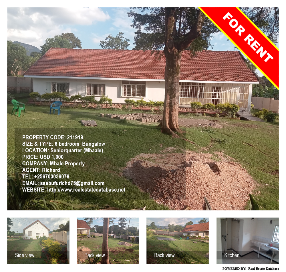 6 bedroom Bungalow  for rent in Seniorquarter Mbaale Uganda, code: 211919