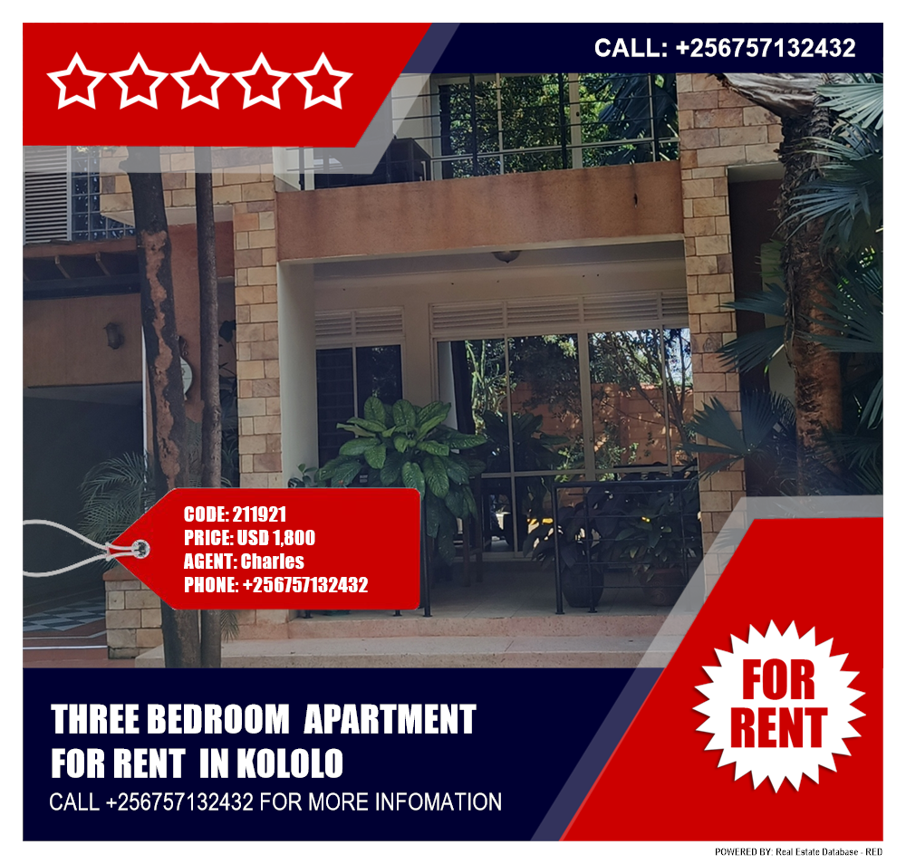 3 bedroom Apartment  for rent in Kololo Kampala Uganda, code: 211921