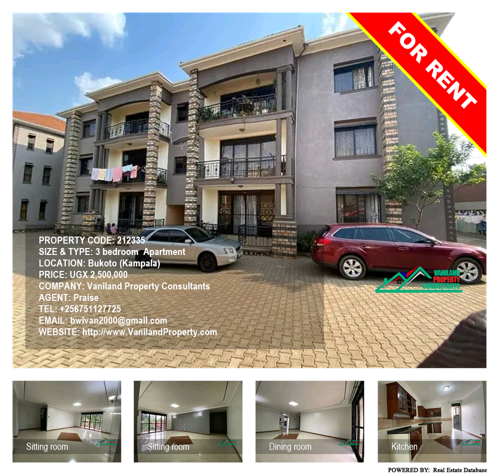 3 bedroom Apartment  for rent in Bukoto Kampala Uganda, code: 212335