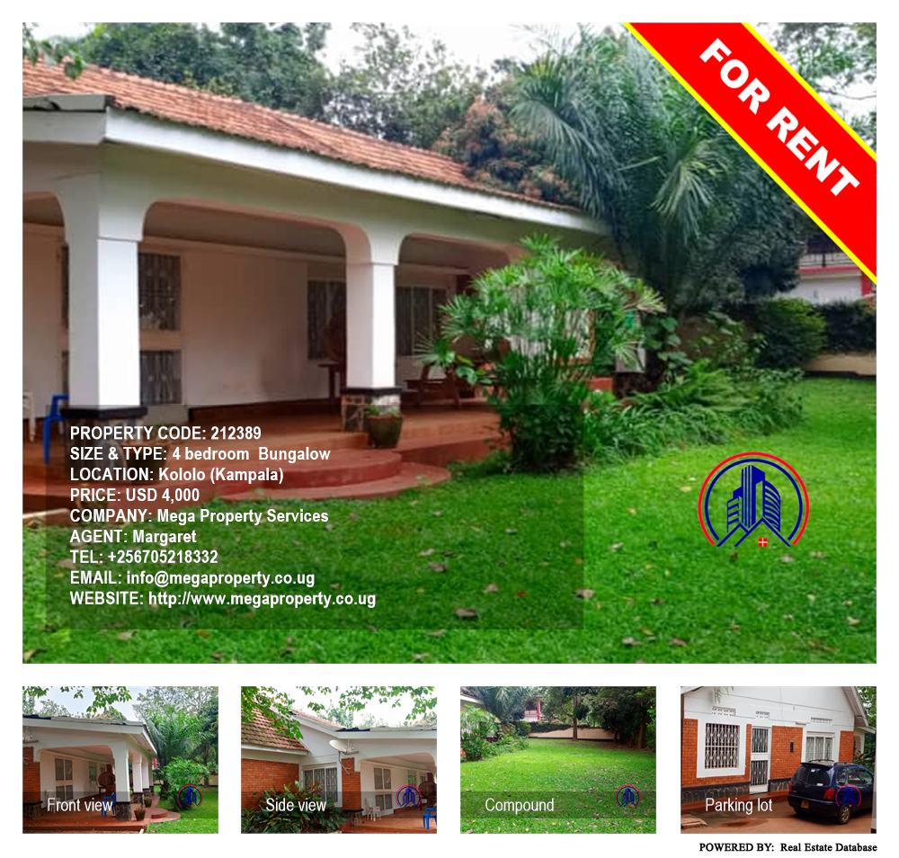 4 bedroom Bungalow  for rent in Kololo Kampala Uganda, code: 212389