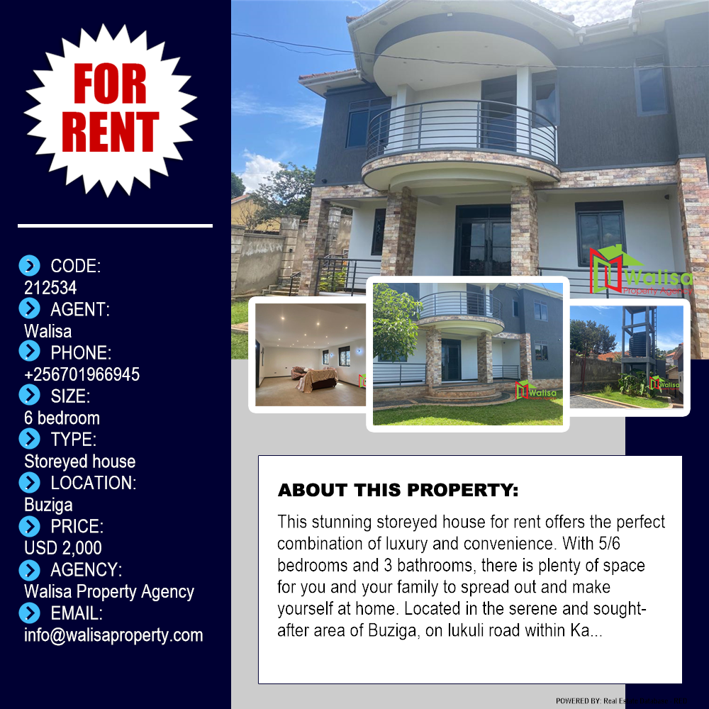 6 bedroom Storeyed house  for rent in Buziga Kampala Uganda, code: 212534