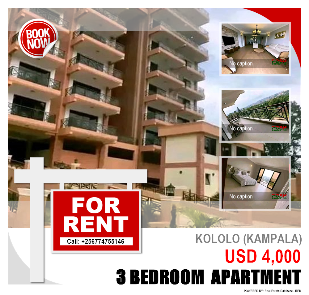 3 bedroom Apartment  for rent in Kololo Kampala Uganda, code: 213158