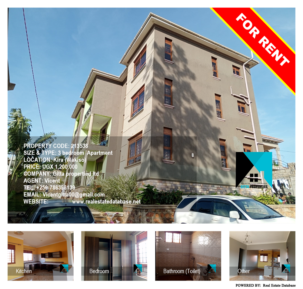 3 bedroom Apartment  for rent in Kira Wakiso Uganda, code: 213538