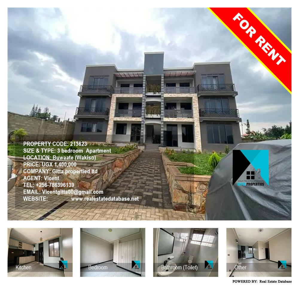 3 bedroom Apartment  for rent in Buwaate Wakiso Uganda, code: 213623