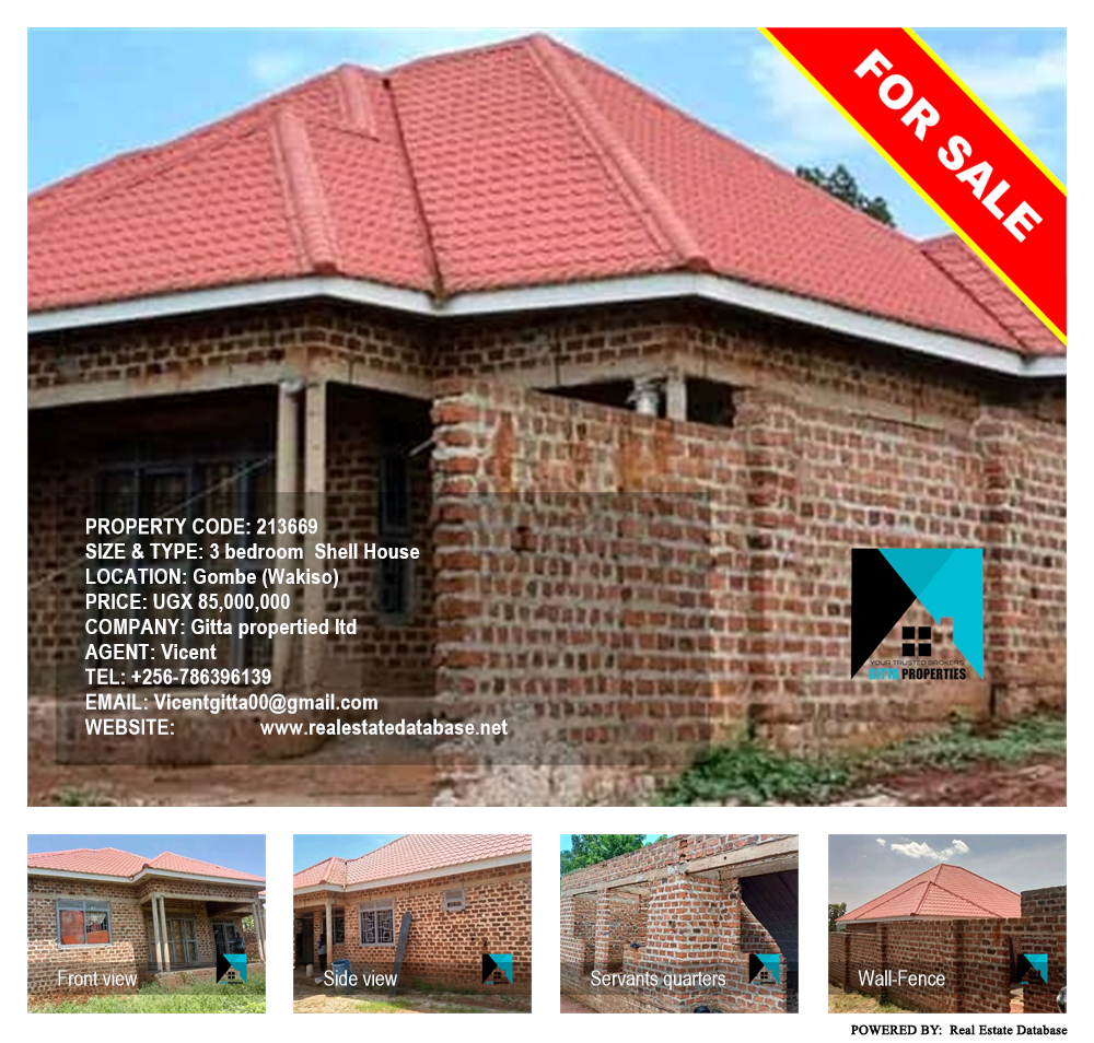 3 bedroom Shell House  for sale in Gombe Wakiso Uganda, code: 213669