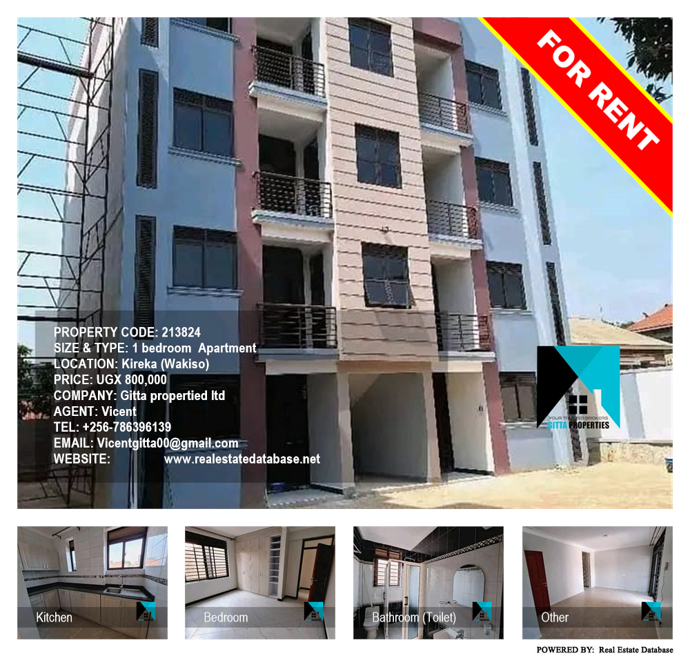 1 bedroom Apartment  for rent in Kireka Wakiso Uganda, code: 213824