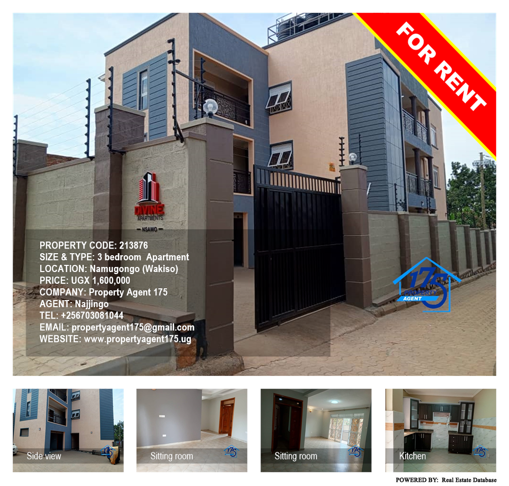 3 bedroom Apartment  for rent in Namugongo Wakiso Uganda, code: 213876