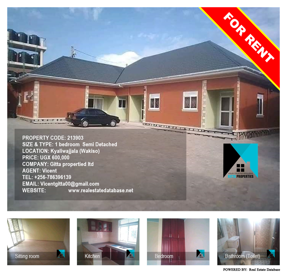 1 bedroom Semi Detached  for rent in Kyaliwajjala Wakiso Uganda, code: 213903