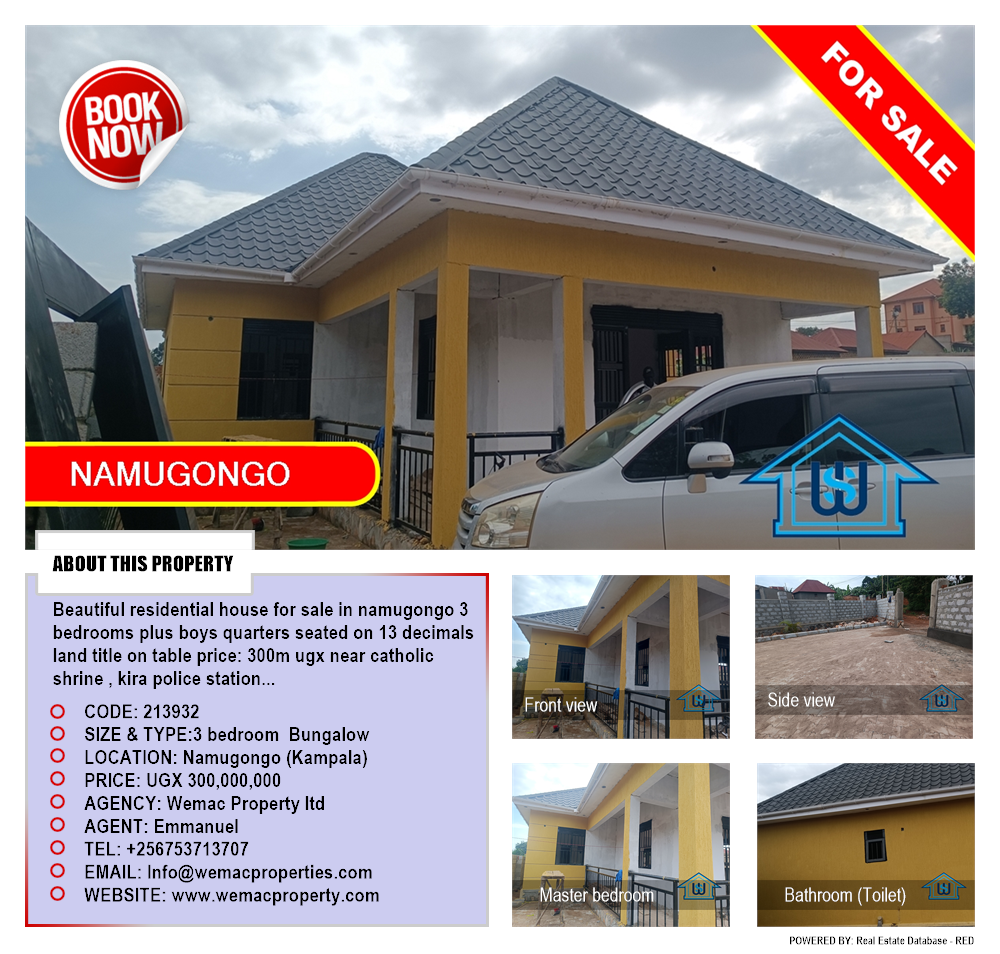 3 bedroom Bungalow  for sale in Namugongo Kampala Uganda, code: 213932