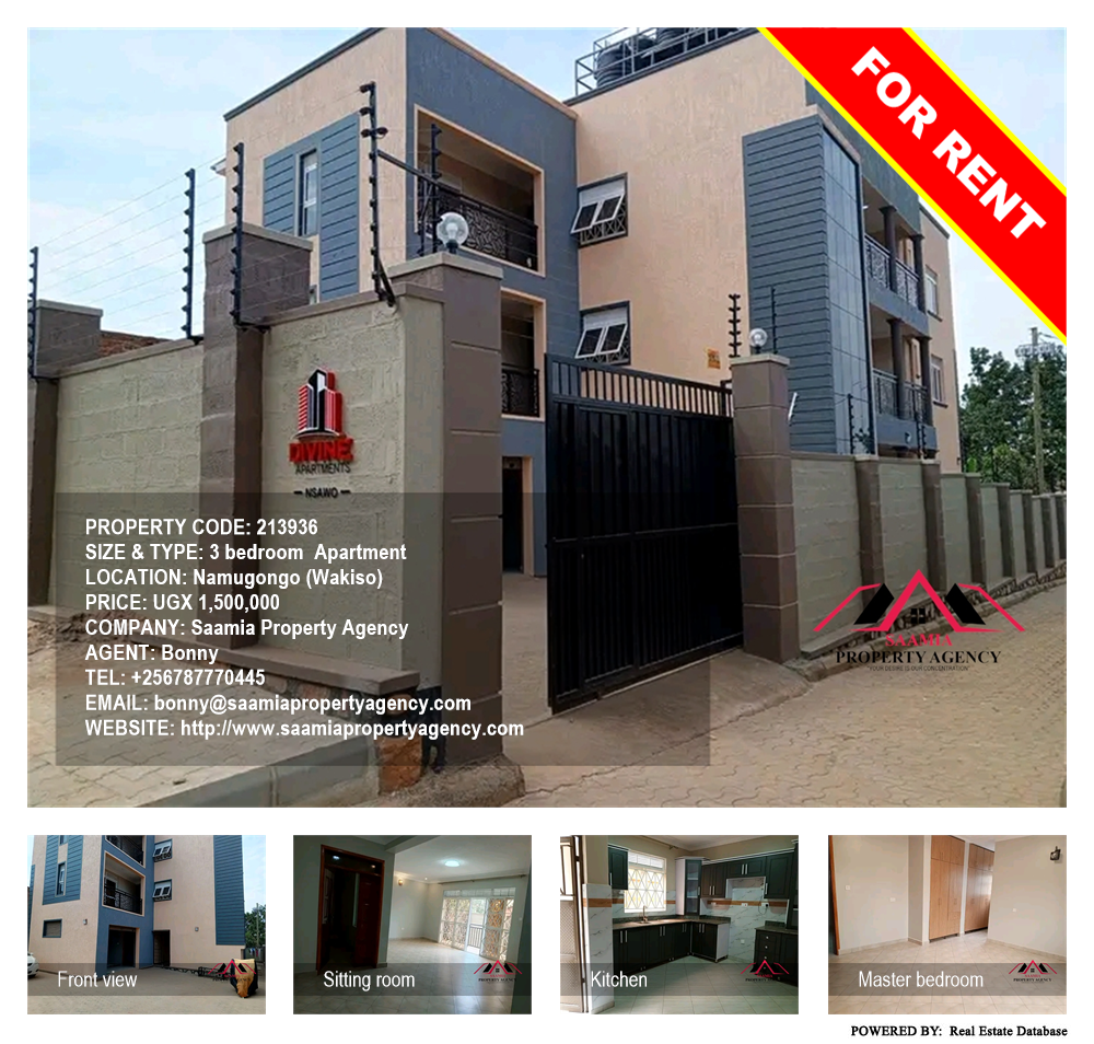 3 bedroom Apartment  for rent in Namugongo Wakiso Uganda, code: 213936