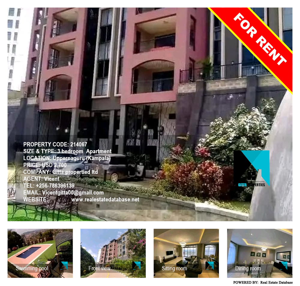 3 bedroom Apartment  for rent in Uppernaguru Kampala Uganda, code: 214067