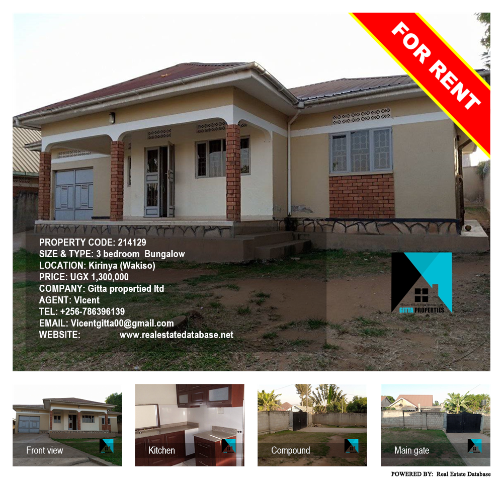 3 bedroom Bungalow  for rent in Kirinya Wakiso Uganda, code: 214129