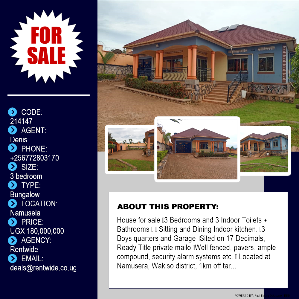 3 bedroom Bungalow  for sale in Namusela Wakiso Uganda, code: 214147