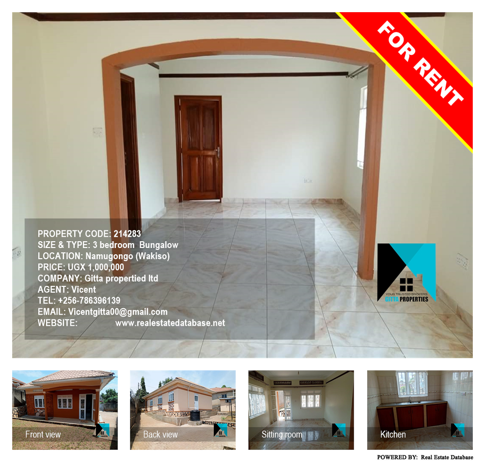 3 bedroom Bungalow  for rent in Namugongo Wakiso Uganda, code: 214283