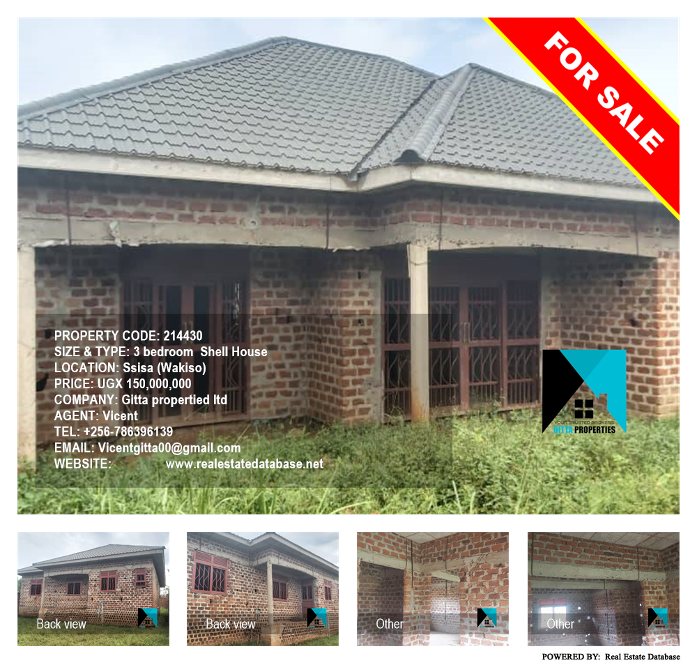 3 bedroom Shell House  for sale in Ssisa Wakiso Uganda, code: 214430