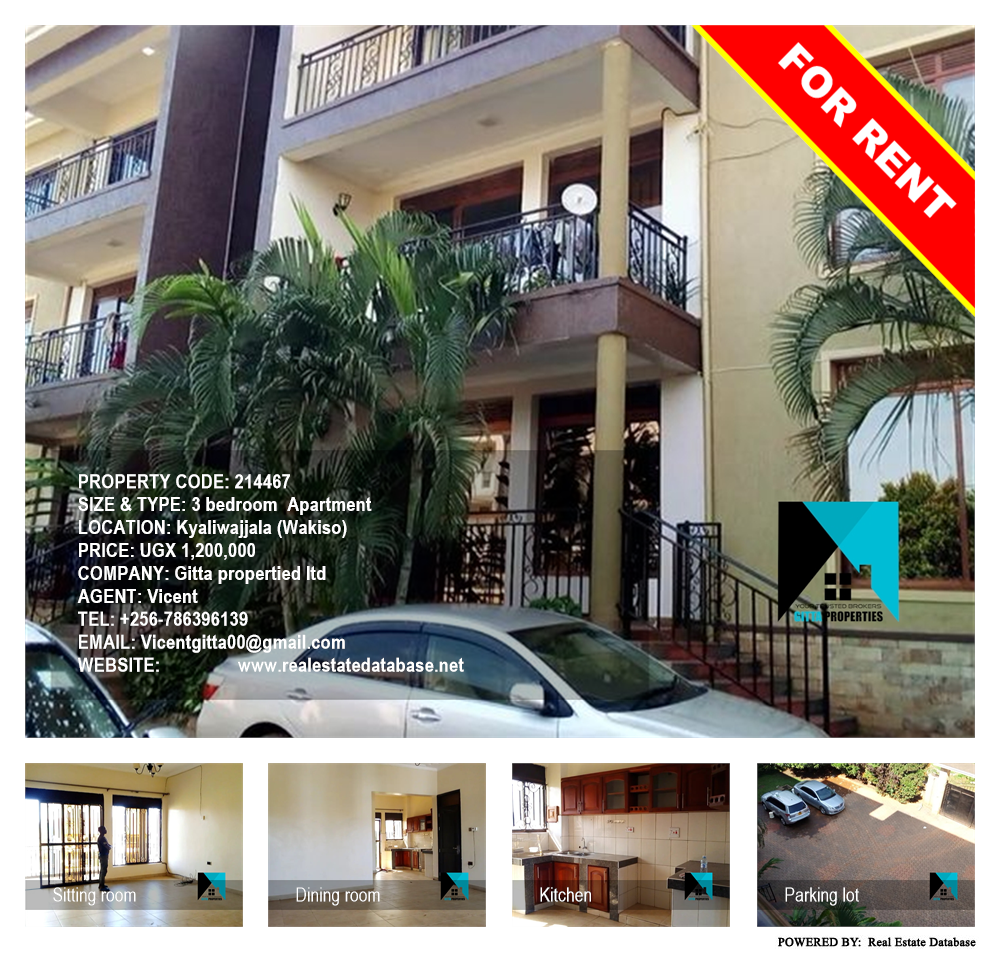 3 bedroom Apartment  for rent in Kyaliwajjala Wakiso Uganda, code: 214467