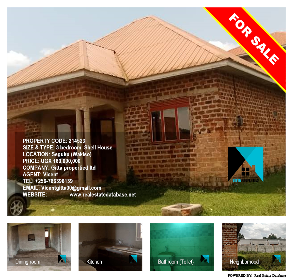 3 bedroom Shell House  for sale in Seguku Wakiso Uganda, code: 214523