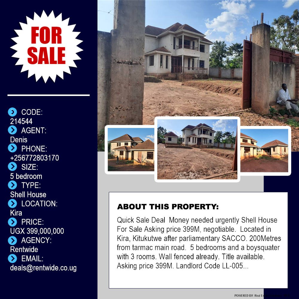 5 bedroom Shell House  for sale in Kira Wakiso Uganda, code: 214544