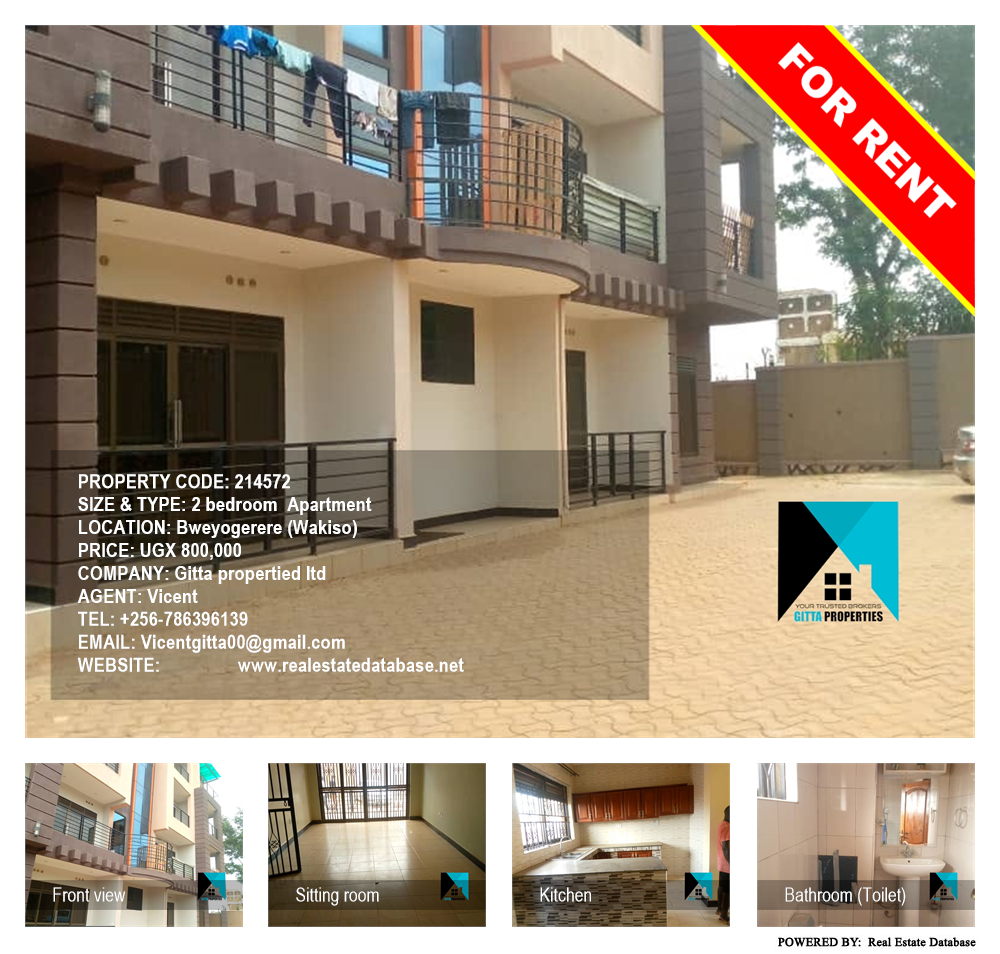 2 bedroom Apartment  for rent in Bweyogerere Wakiso Uganda, code: 214572