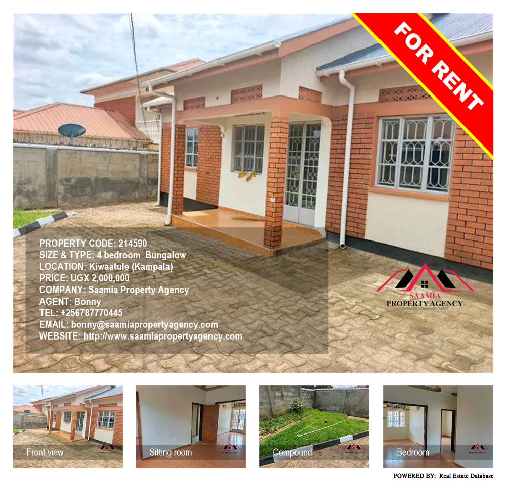 4 bedroom Bungalow  for rent in Kiwaatule Kampala Uganda, code: 214590