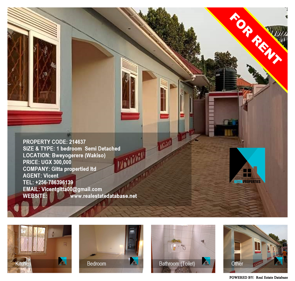 1 bedroom Semi Detached  for rent in Bweyogerere Wakiso Uganda, code: 214637