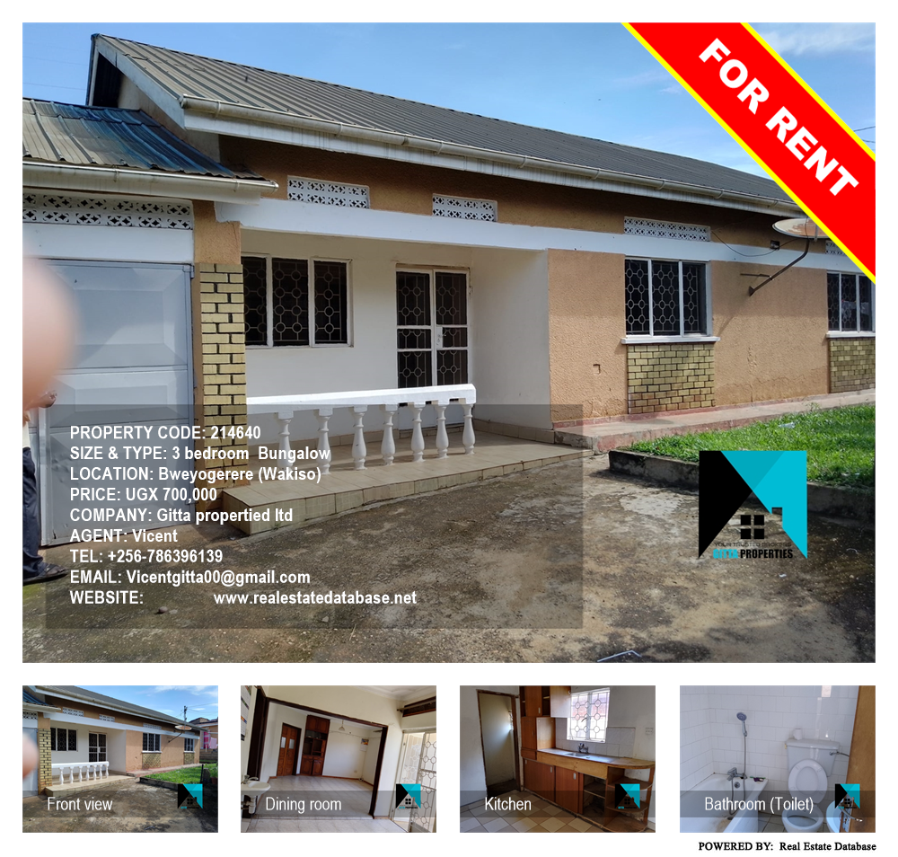 3 bedroom Bungalow  for rent in Bweyogerere Wakiso Uganda, code: 214640