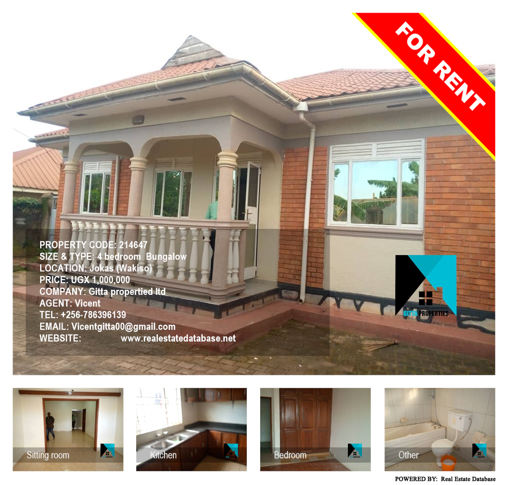 4 bedroom Bungalow  for rent in Jokas Wakiso Uganda, code: 214647