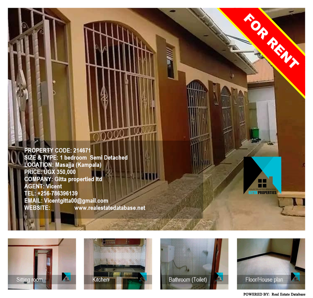 1 bedroom Semi Detached  for rent in Masajja Kampala Uganda, code: 214671